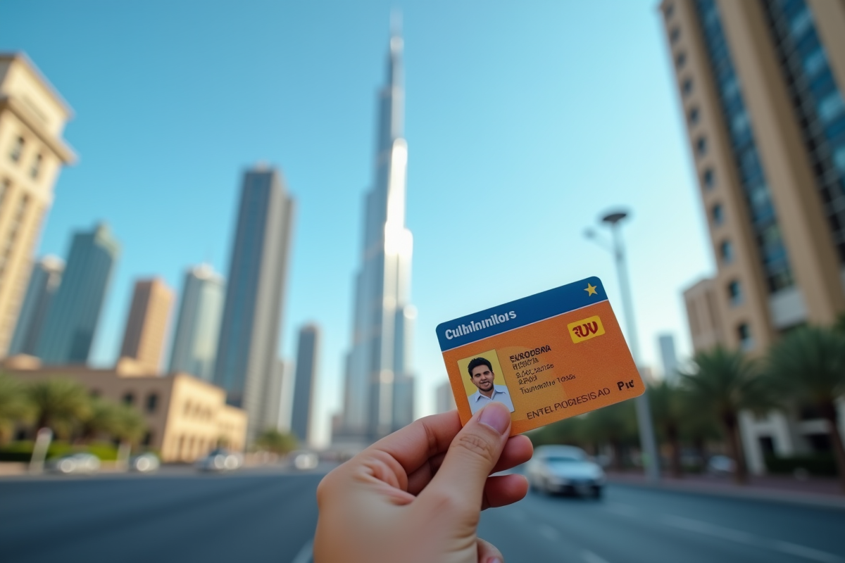 Vue du Burj Khalifa avec une main tenant une carte d