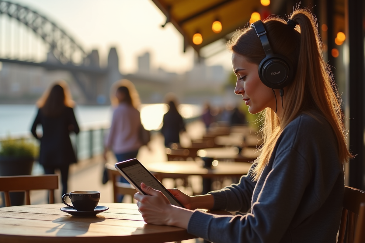 Personne étudie l anglais dans un café à Sydney