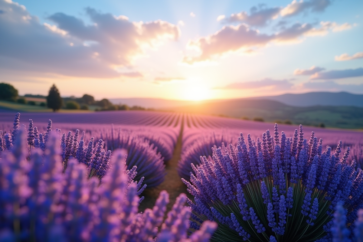 Champ de lavande en Provence en fin d'après-midi
