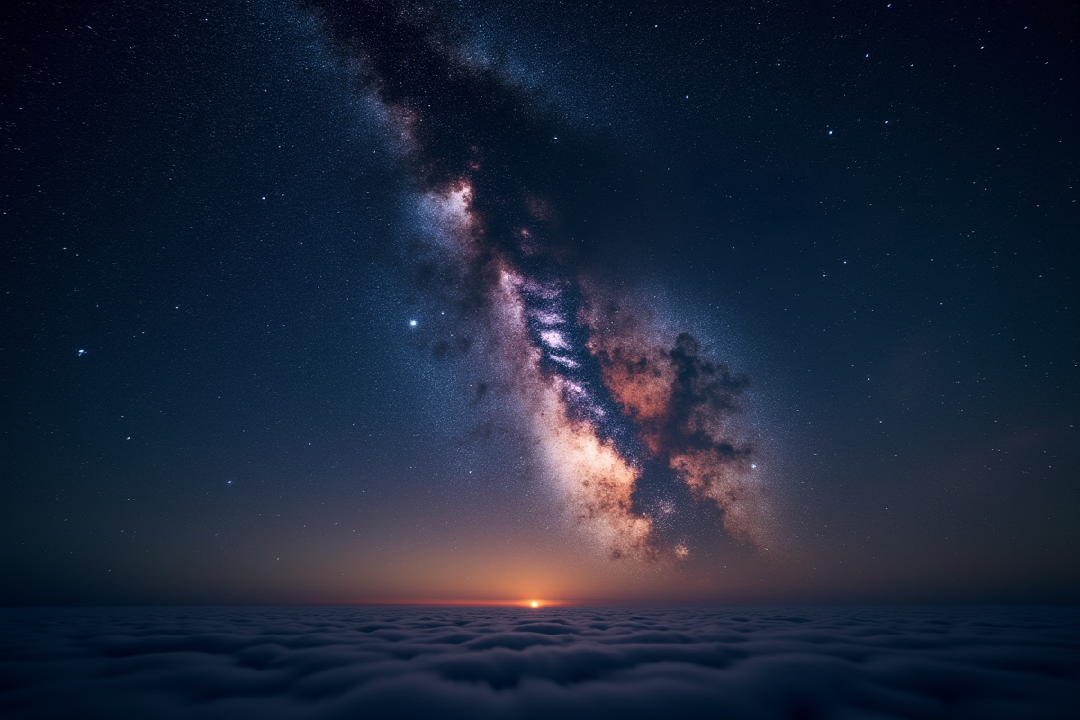Ciel étoilé avec la Voie Lactée et UY Scuti brillant