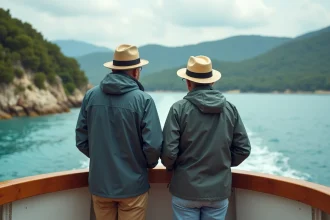 Couple à la voile sur un ferry vers Porquerolles