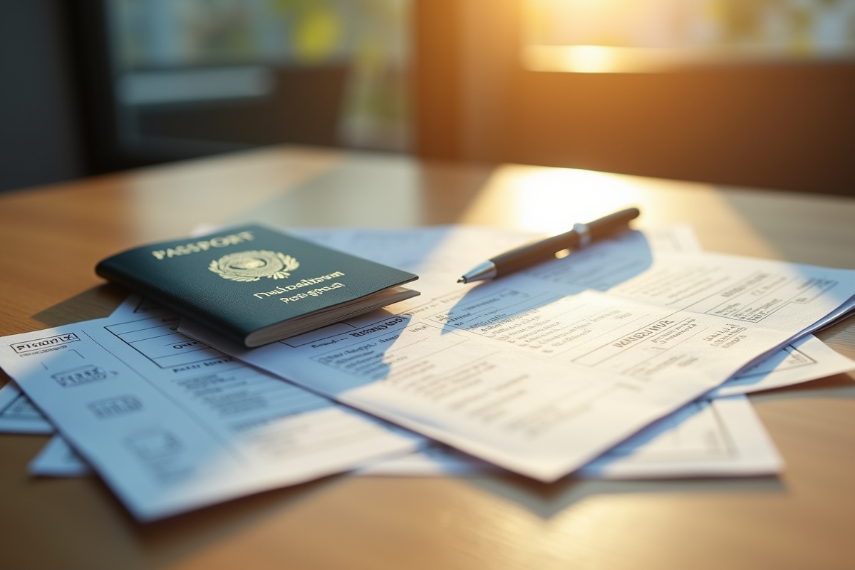 Documents de voyage internationaux sur une table ensoleillée