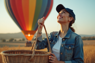 Femme souriante en denim et casquette regardant le ballon