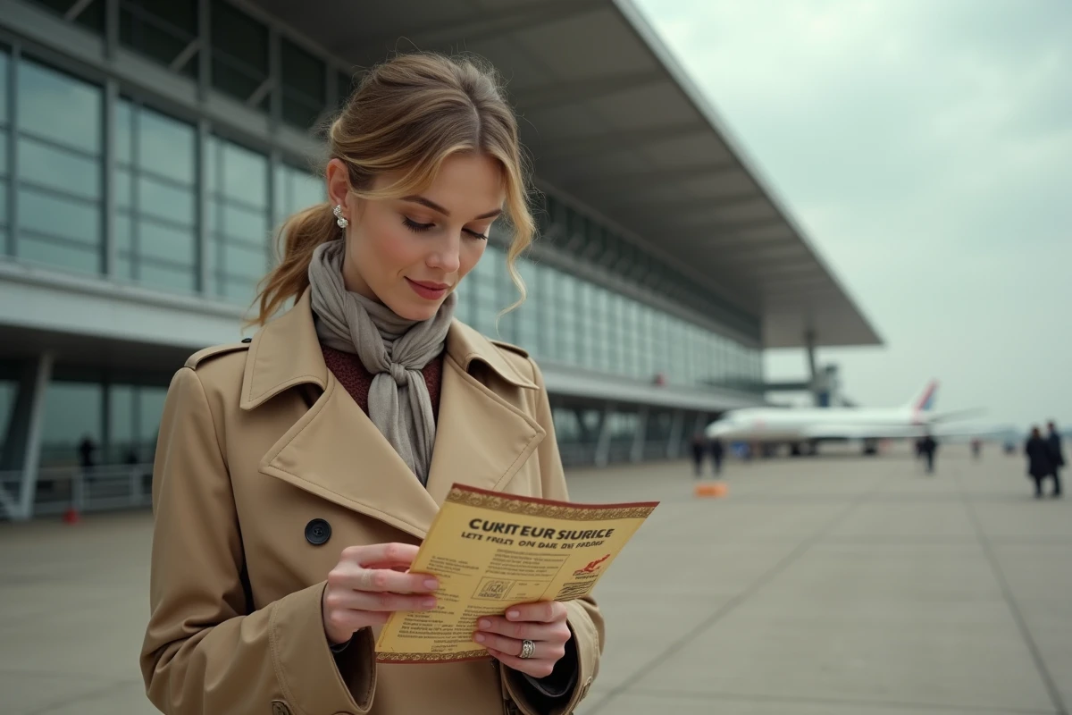 Femme lisant un billet Concorde devant l