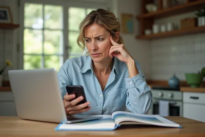 Femme planifiant son voyage &agrave; la R&eacute;union avec un ordinateur