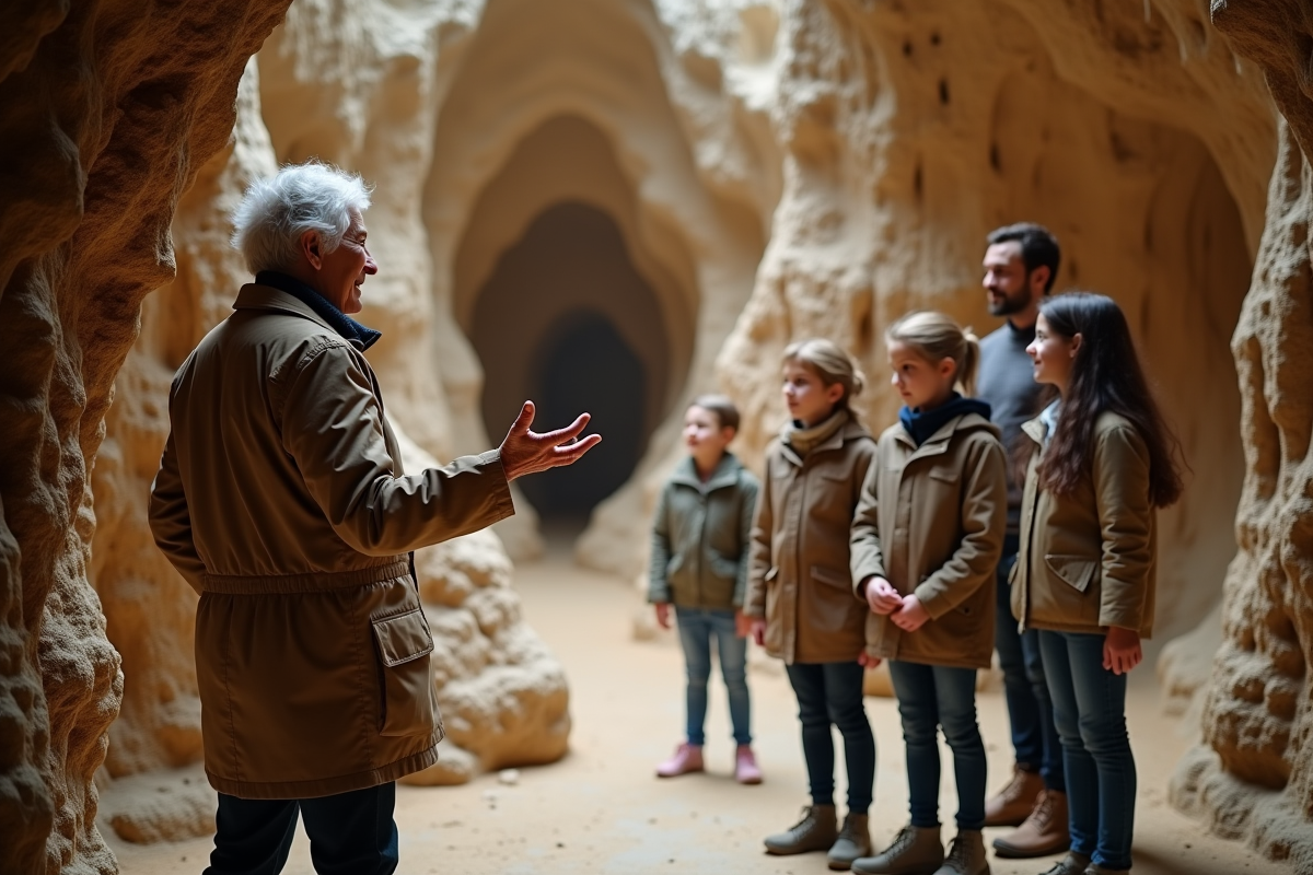 Guide expliquant formations dans une grotte aux visiteurs
