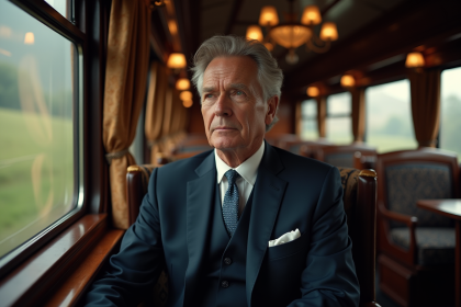 Homme d'âge moyen en costume sur train de luxe