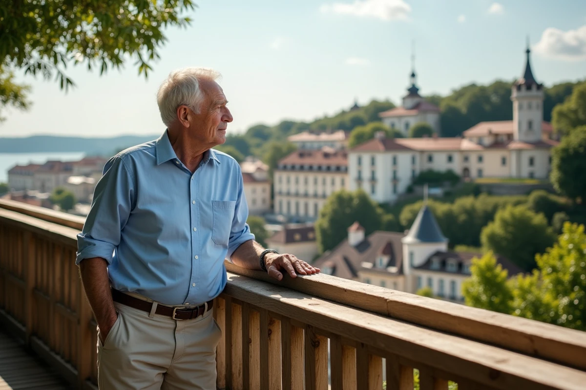 Homme &acirc;g&eacute; regarde la ville d