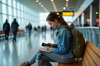Jeune femme préparant ses affaires à l'aéroport