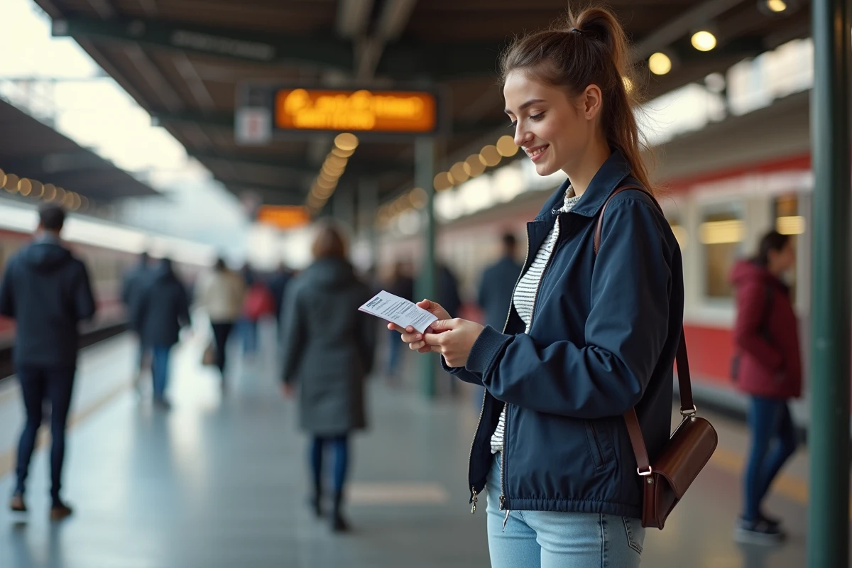 Jeune femme souriante vérifiant un ticket à Florence
