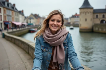 Jeune femme en vélo dans Saint Valery sur Somme