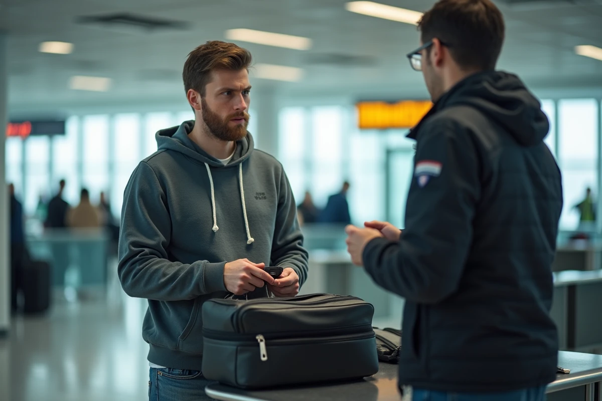 Jeune homme ouvrant sa valise pour le contrôle douane