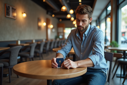 Jeune homme insérant son passeport dans une couverture