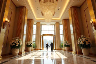 Hall somptueux d'un hôtel de luxe avec lustre en cristal