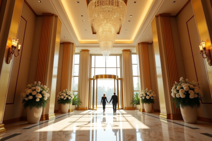 Hall somptueux d'un hôtel de luxe avec lustre en cristal