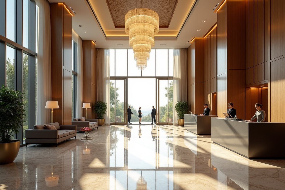 Hall d'hôtel cinq étoiles spacieux et élégant avec lumière naturelle