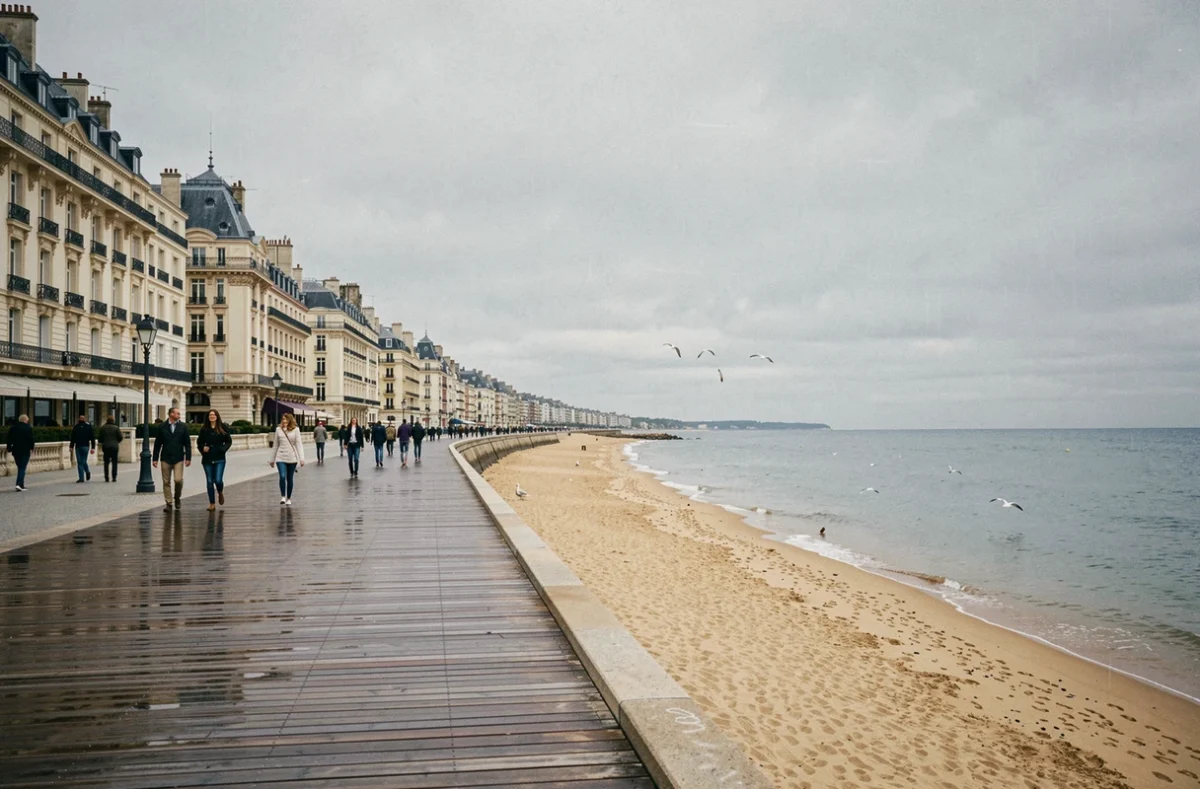 Vue panoramique d'une promenade en bord de mer dans le Nord avec des hôtels élégants face à la plage