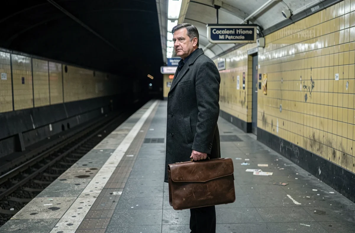 Homme seul sur un quai de métro parisien désert tard le soir