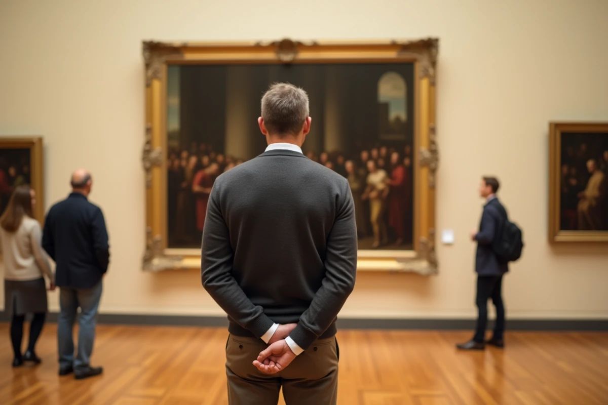 Visiteur contemplant une peinture flamande au Musée des Beaux-Arts de Gand, expérience culturelle et artistique en Belgique