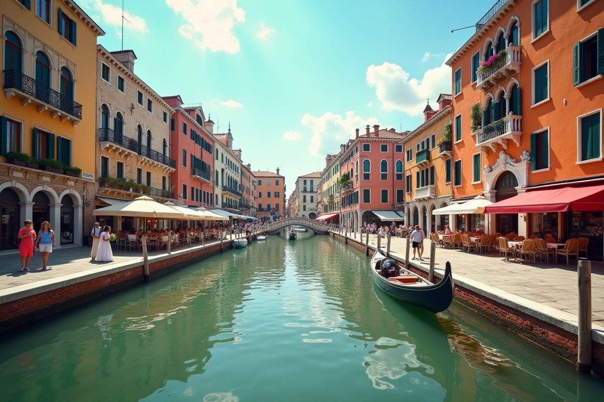 Place animée à Venise en été avec bâtiments et canal