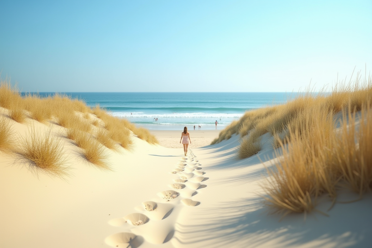 Plage calme avec dunes et vagues en France
