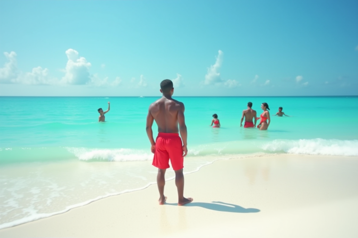 Sauveteur sur la plage de Zanzibar surveillant les nageurs