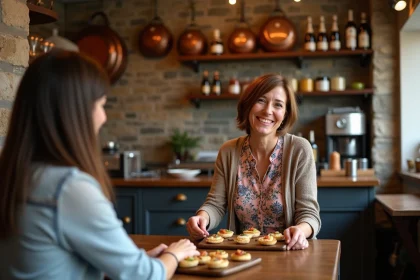 Femme espagnole servissant des pintxos dans une venta traditionnelle
